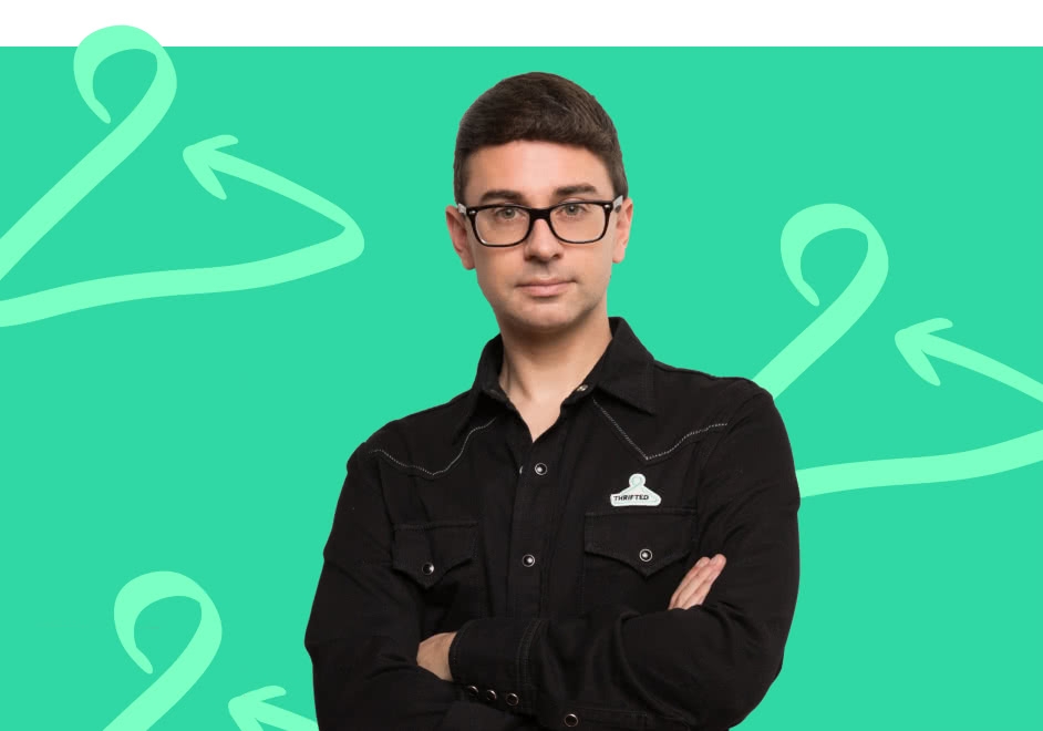 Christian Siriano with Thrift Logo images